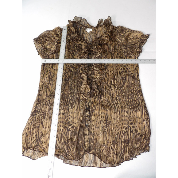 Jaipur Sheer Blouse Sz XL Ruffle Button Up Brown Black Career Casual Y2K 90s - Picture 4 of 12